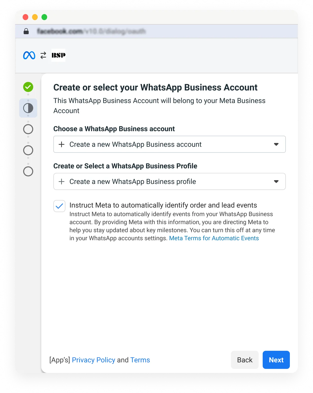 Embedded Signup opt-in screen for automatic event identification
