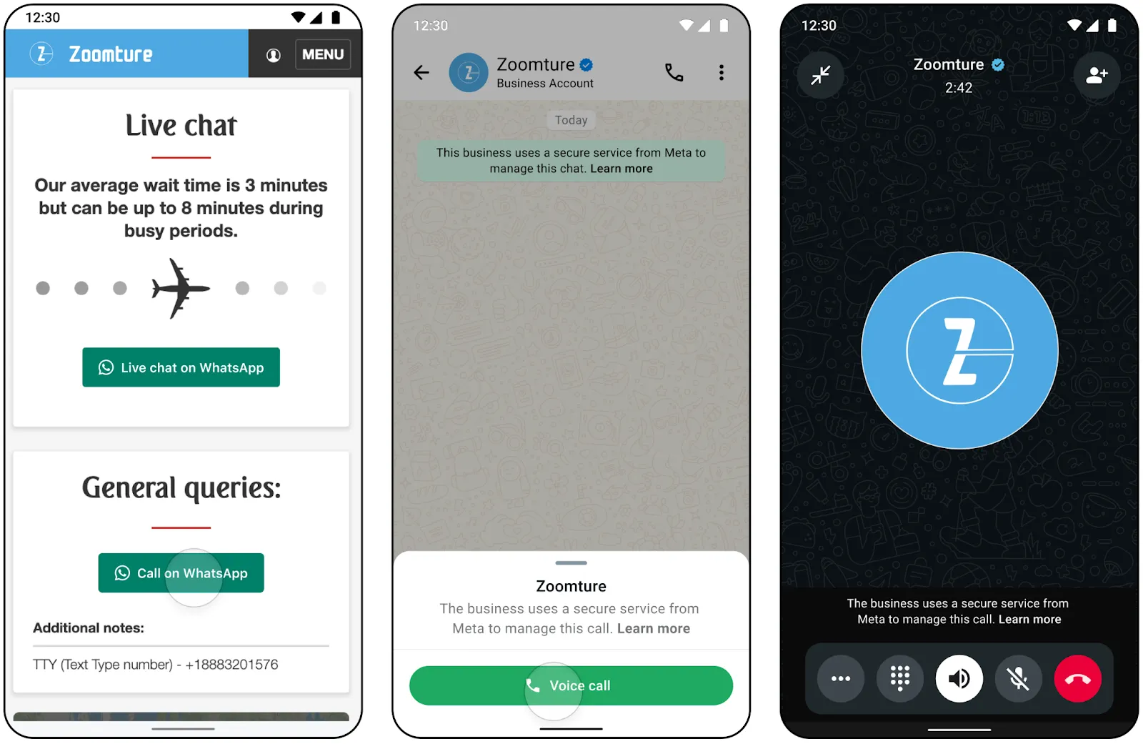 Example of calling deep link embedded on a business website