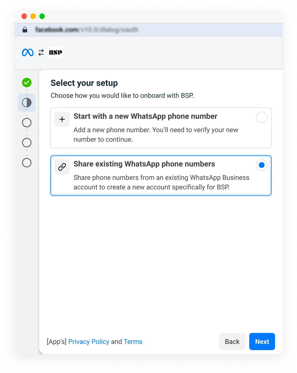 Share existing WhatsApp phone numbers option in Embedded Signup