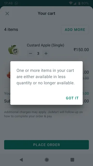 Expected behavior when item state changes in shopping cart