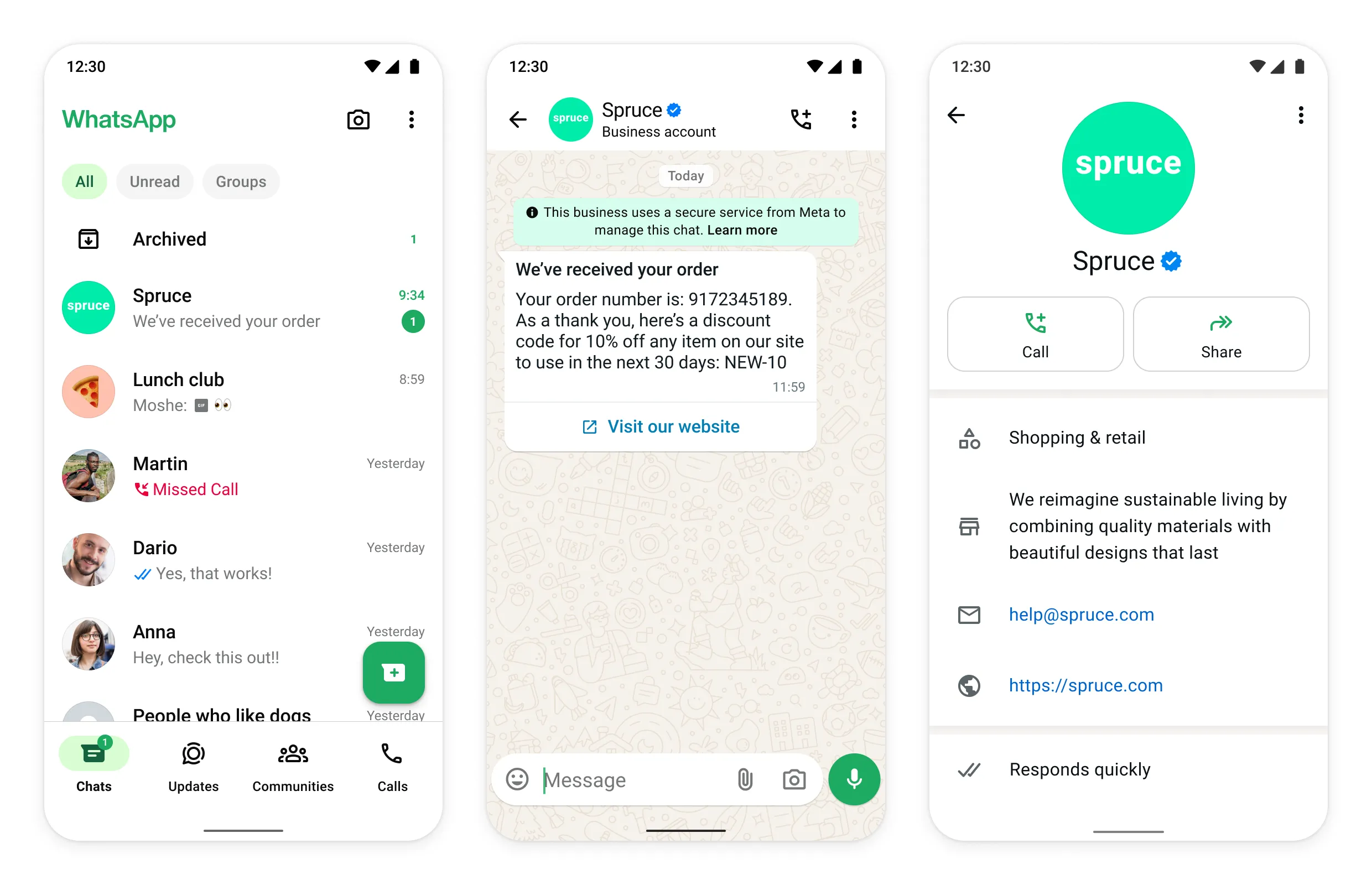 Official Business Account blue checkmark displayed in contacts view