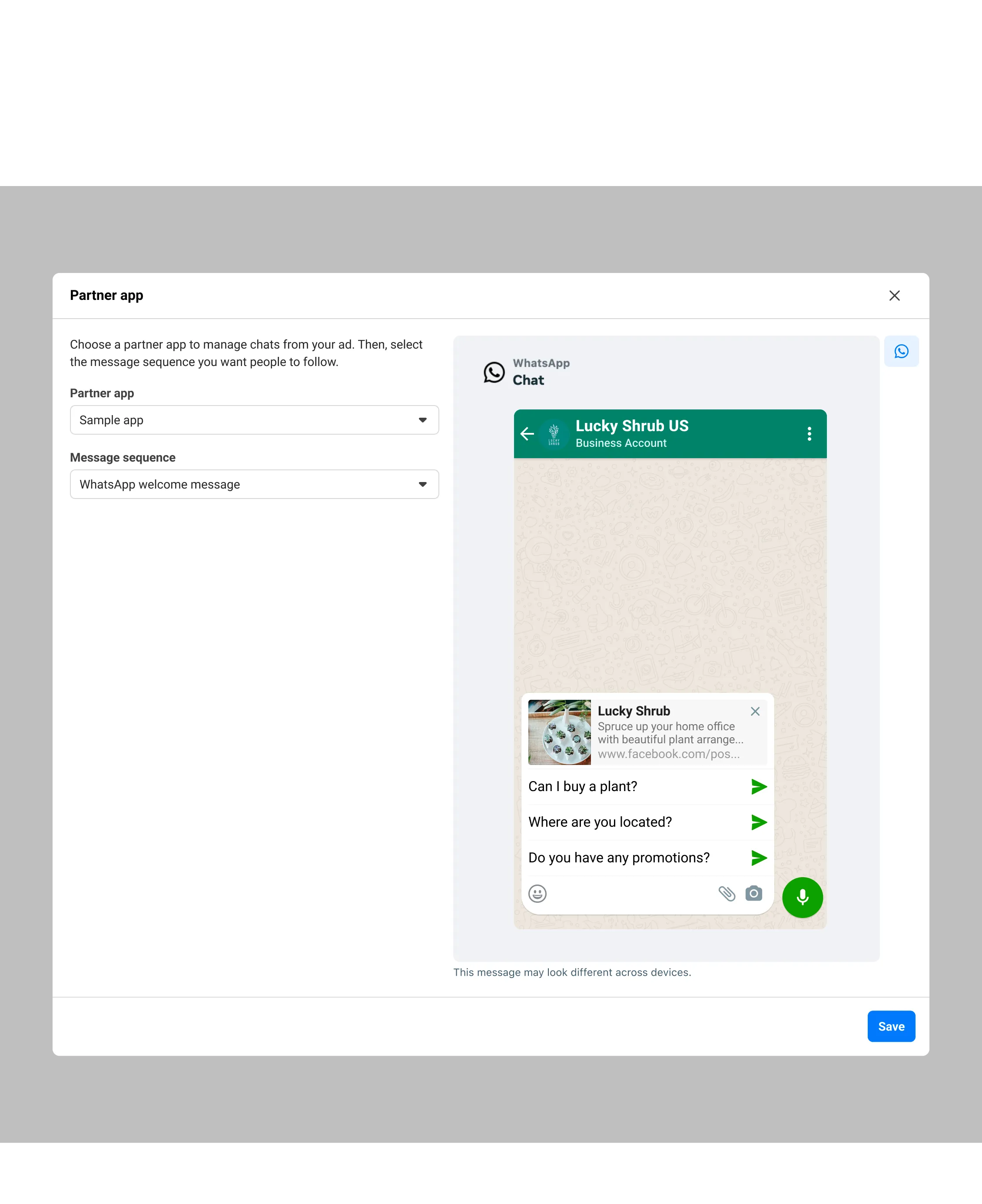 Message sequence preview with Save button