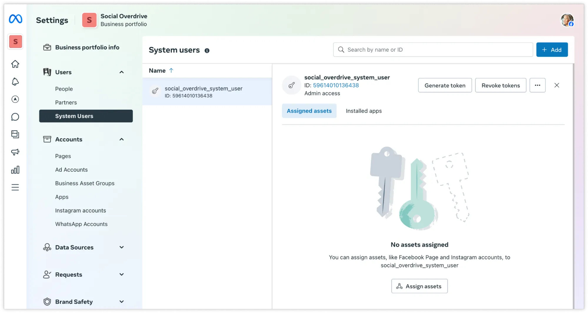 System users list showing asset assignment overlay