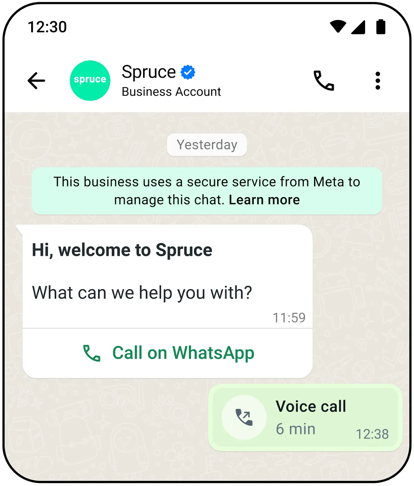 Screenshot showing successful WhatsApp call button template message