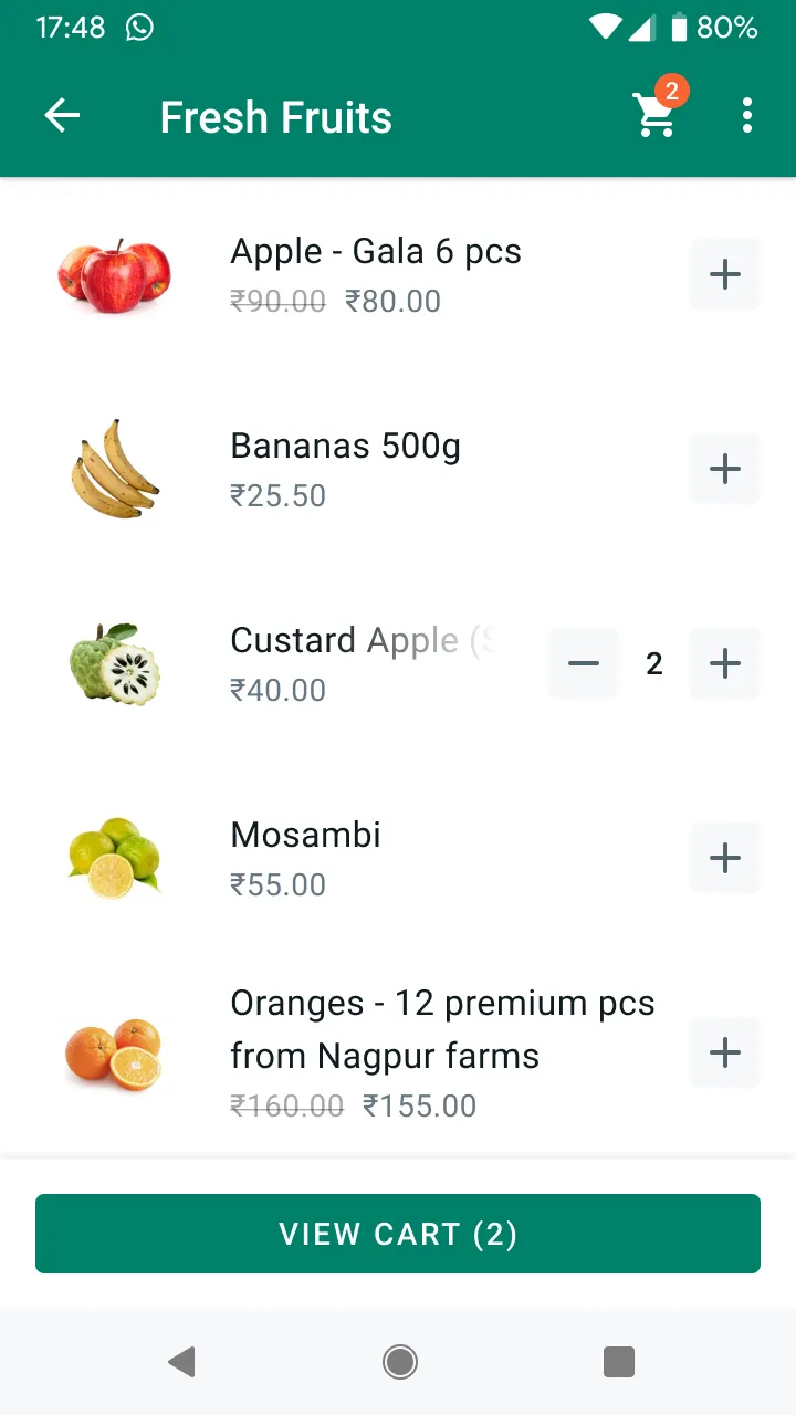 Shopping menu triggered by Start Shopping button