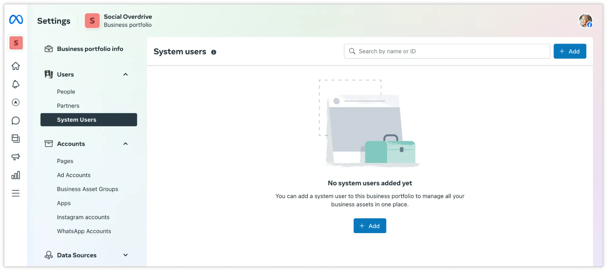 Business settings panel showing System Users option