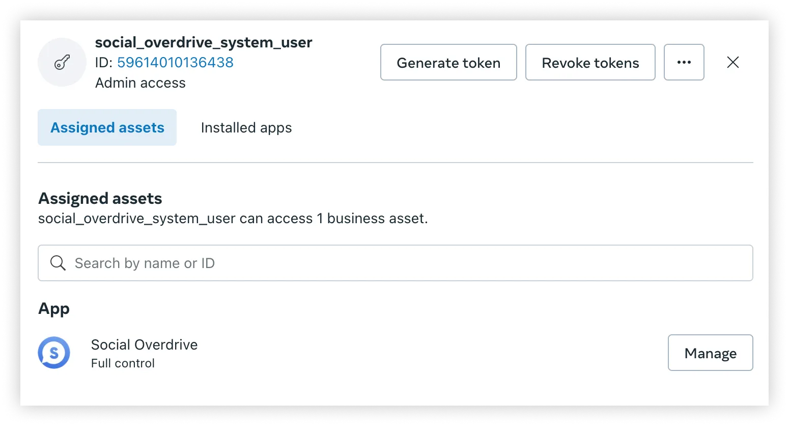 System user with full control of app displayed