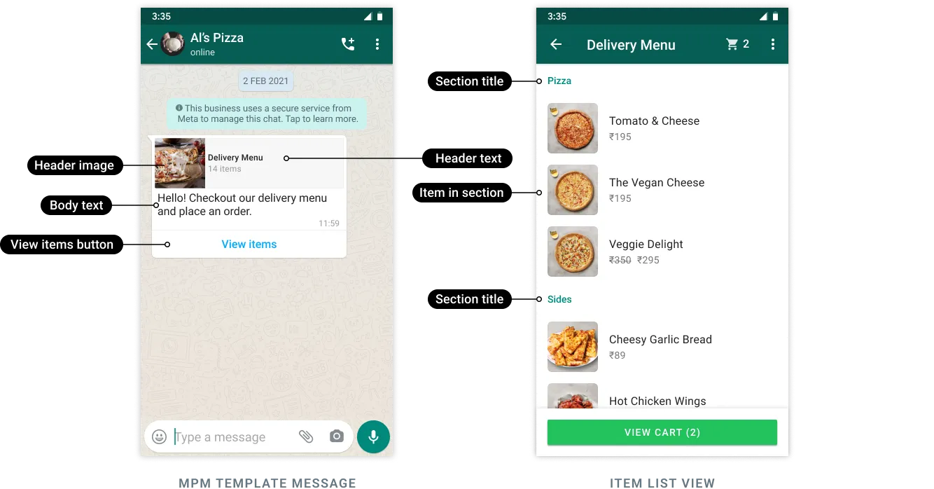 Multi-product message template example