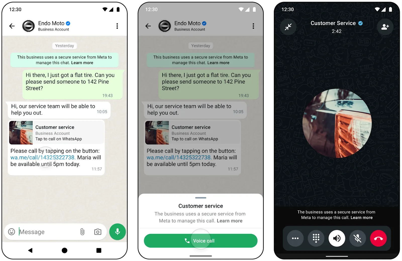 Screenshot showing WhatsApp message with calling deep link