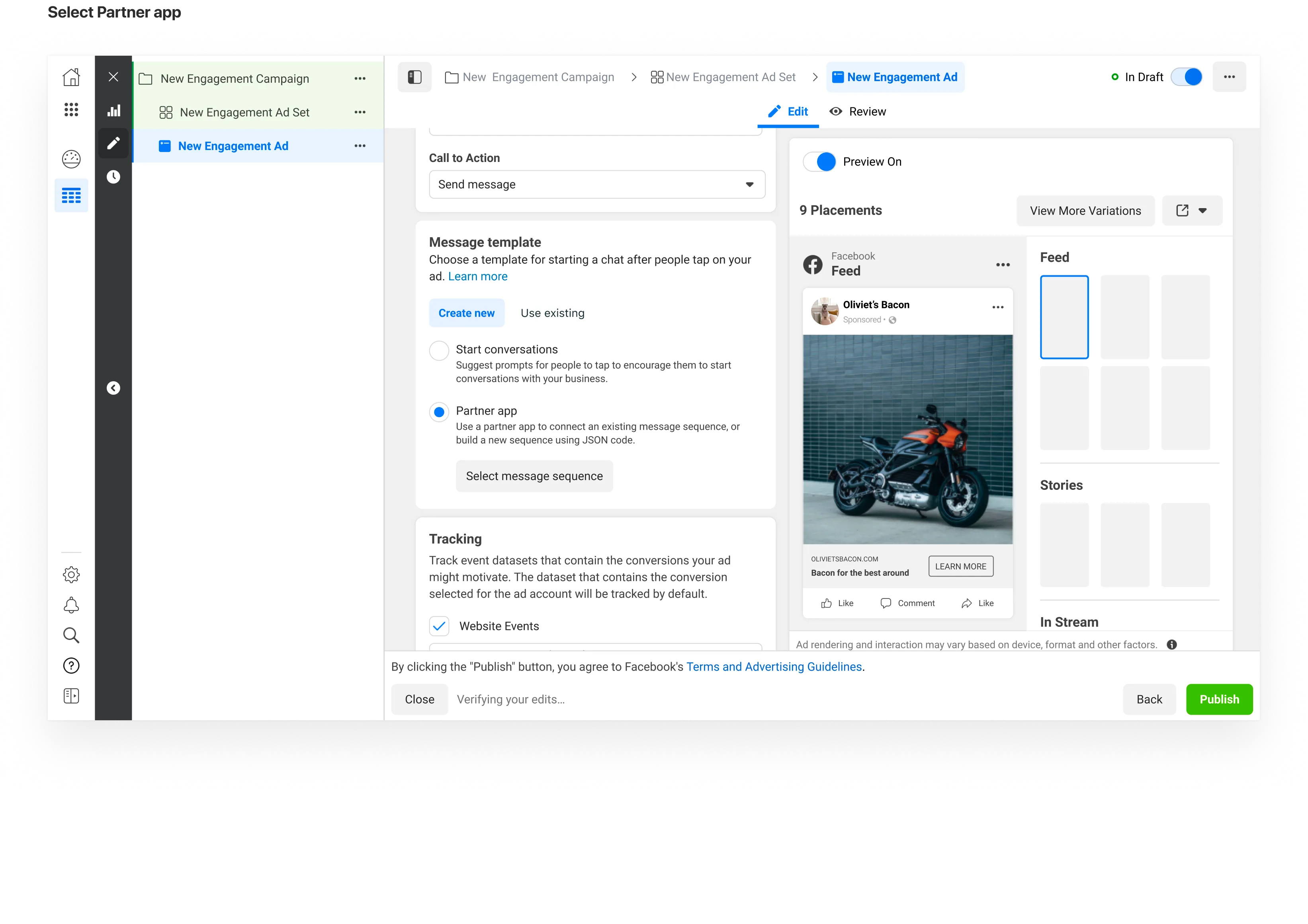 Message Template section showing Partner App option